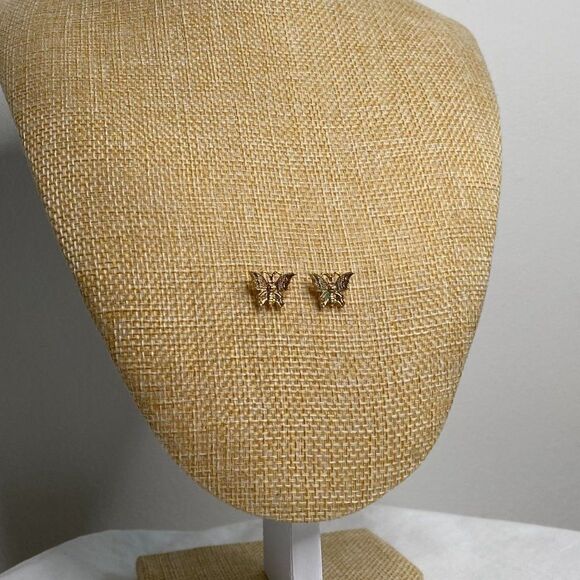 Dainty Gold Butterfly Stud Earrings - Picture 2 of 5